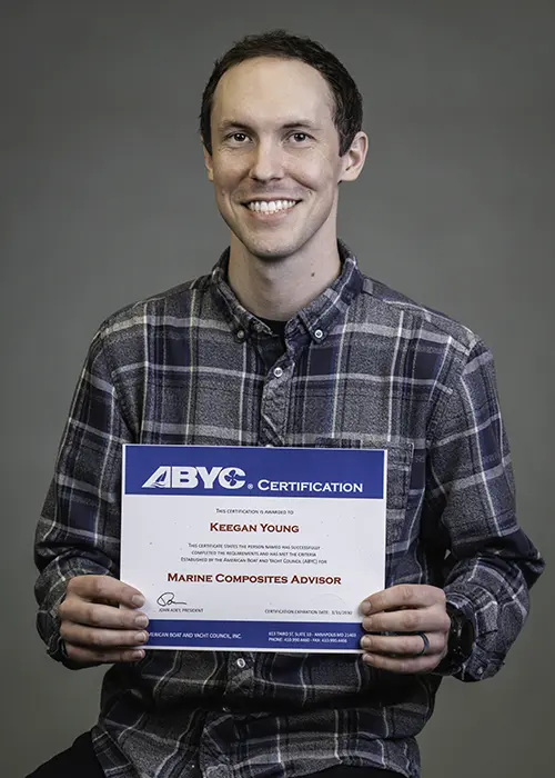 Keegan Young ABYC Certificate Keegan Young holding his ABYC Certificate